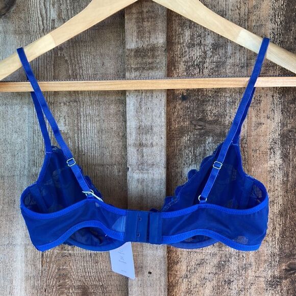 Seeville Embroidery Plunge Satin Demi Bra in Blue - Picture 8 of 9